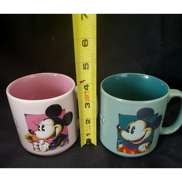Disney Lot of 2 Mickey and Minnie Mouse Coffee Cups vintage pink green Thailand - Picture 7 of 12